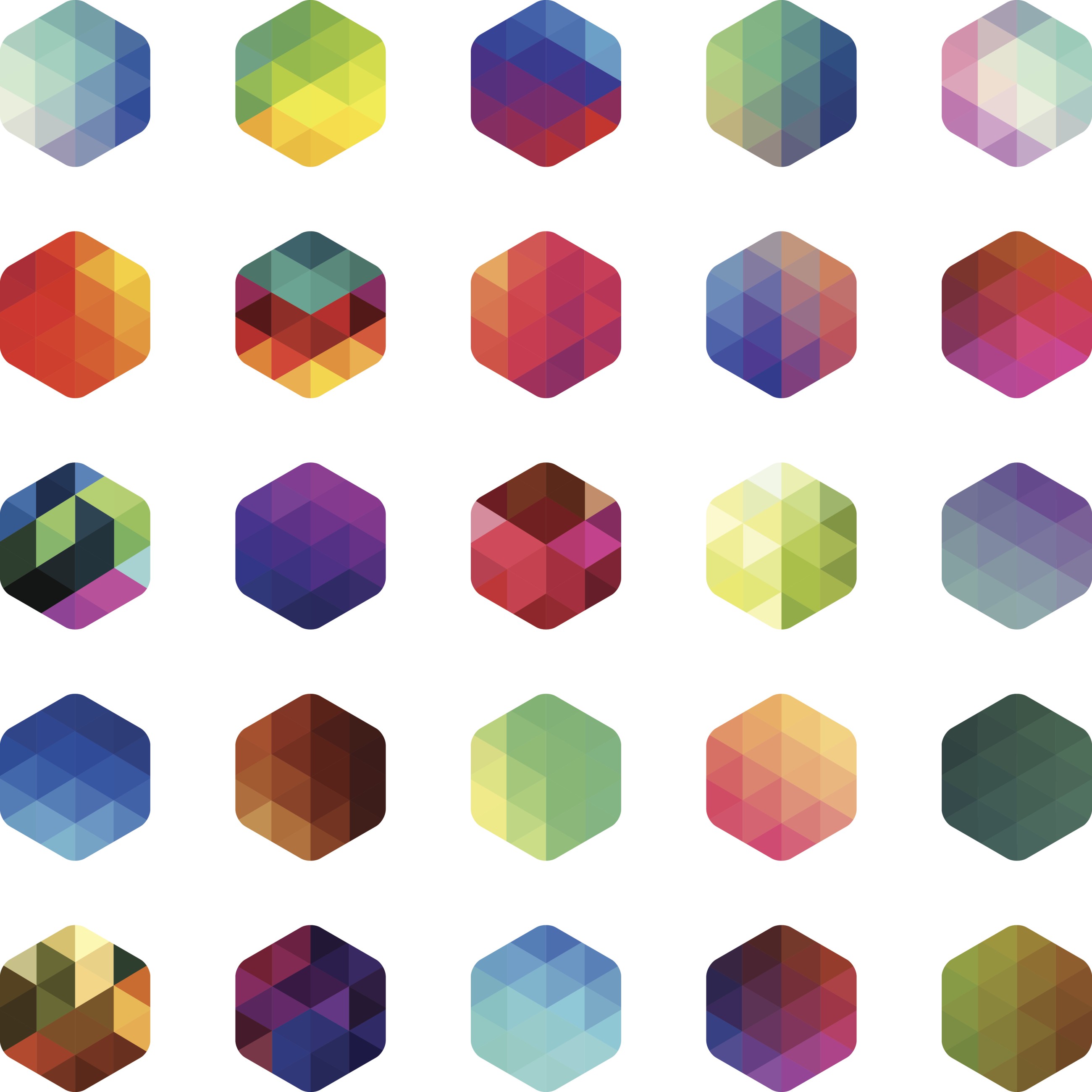 Hexagon colourful mosaic buttons