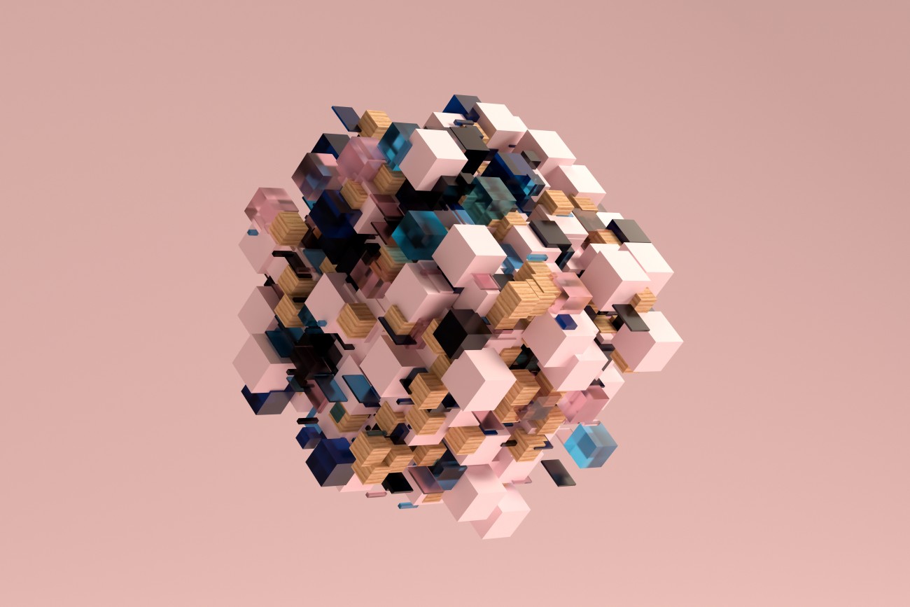 Abstract Connected Cube, Artificial Intelligence Technology Background. Digitally generated image.