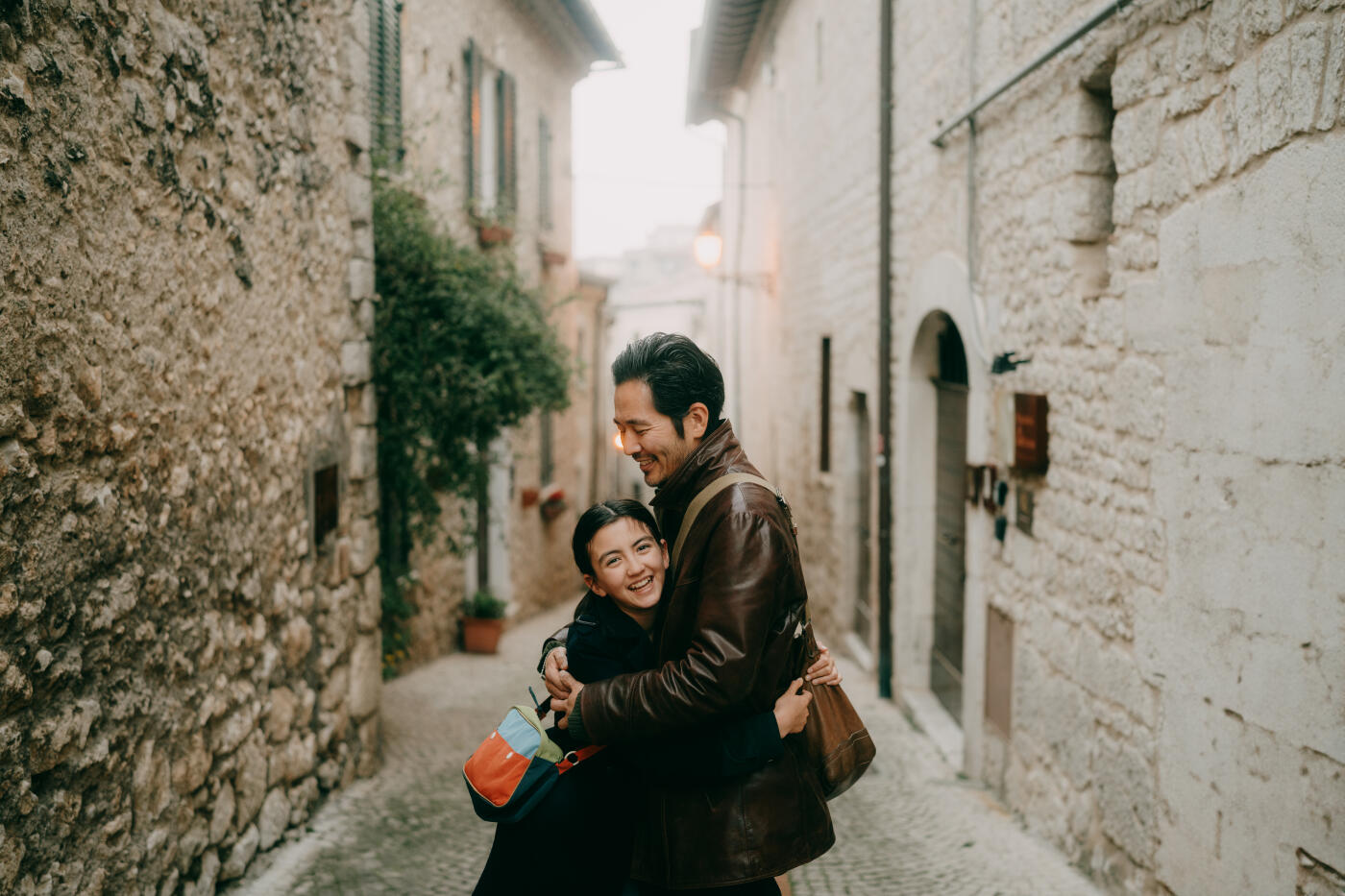 Father and young daughter in old Italian town, Veroli, Lazio