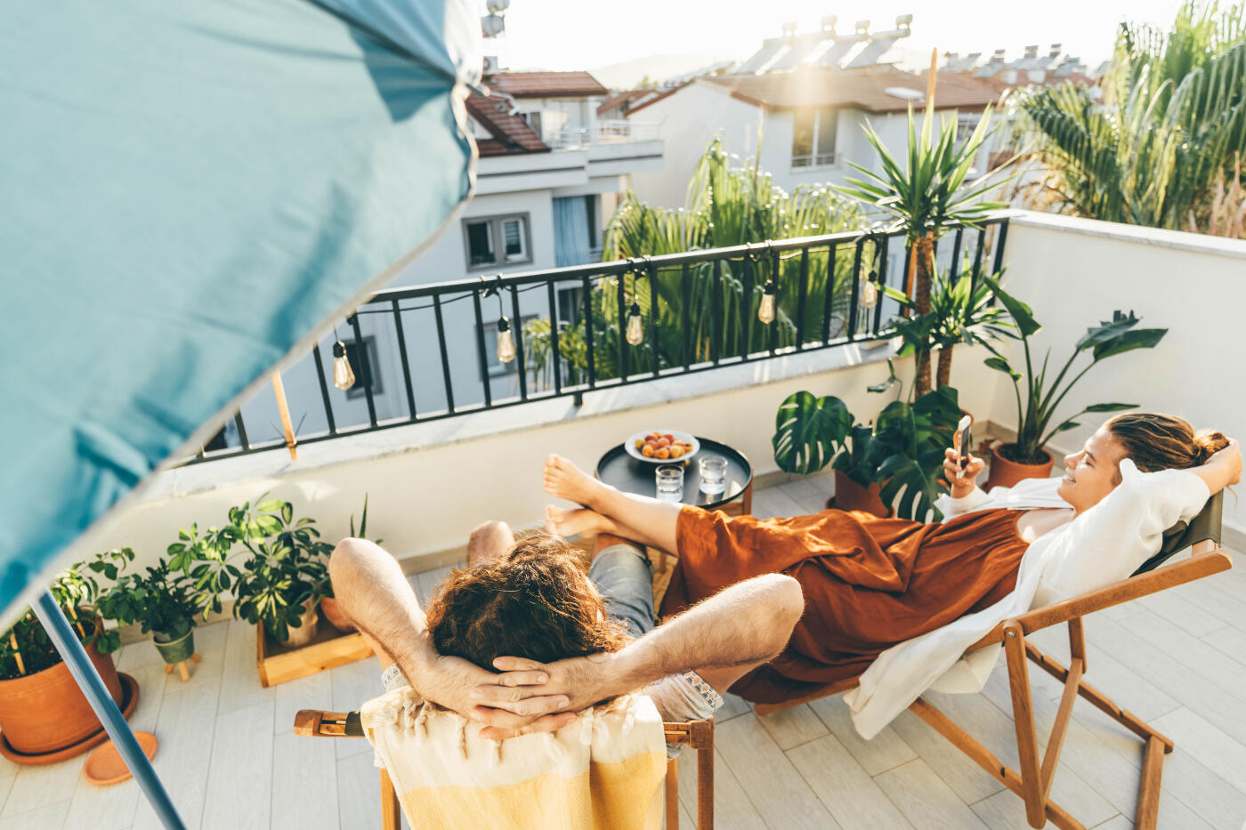 Couple relaxing on the balcony.