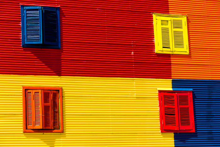Full Frame Shot Of Multi Colored Windows On Wall