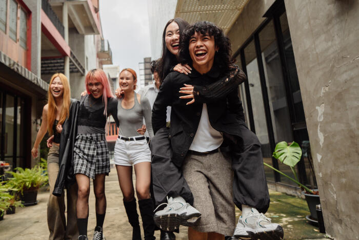 Joyful friends in the city
