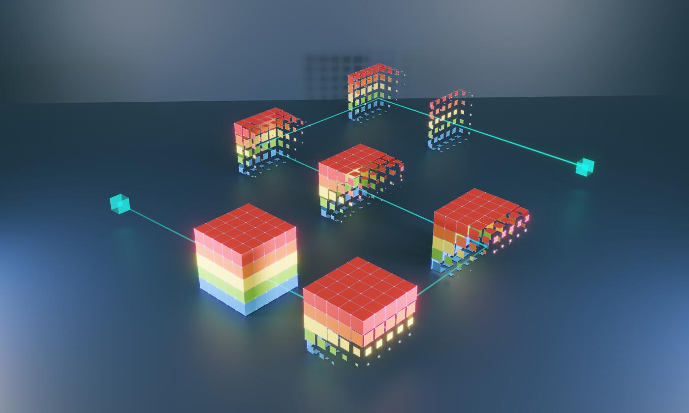 The visual of data generation and connection on blockchain, symbolizing blockchain and financial technology. (3d render)