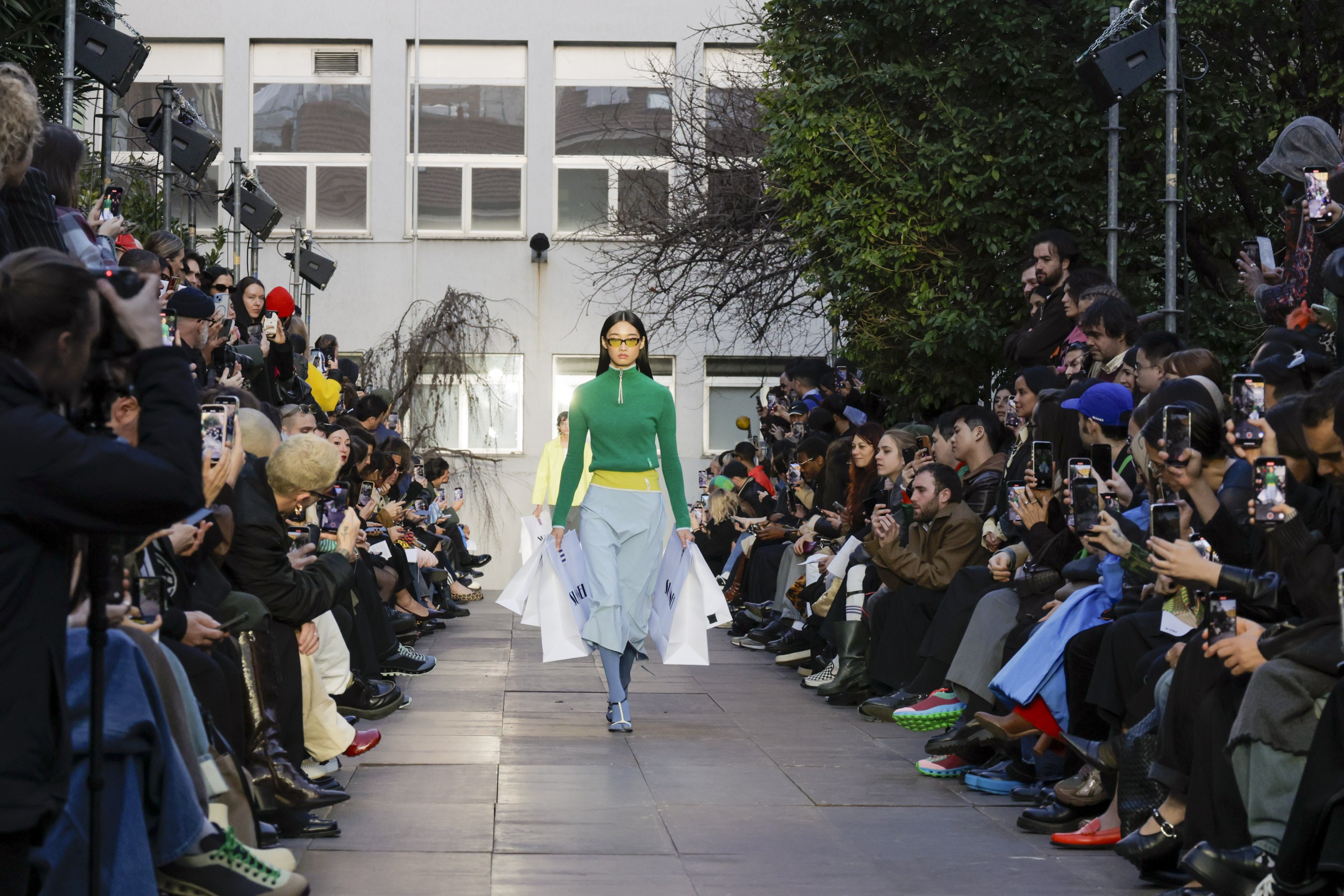 MILAN, ITALY - February  2025
(L-R) A model is seen on the catwalk at the Sunnei fashion show, during Milan Fashion Week, February 28, 2025.
(Photo by Jonas Gustavsson for The Washington Post via Getty Images)