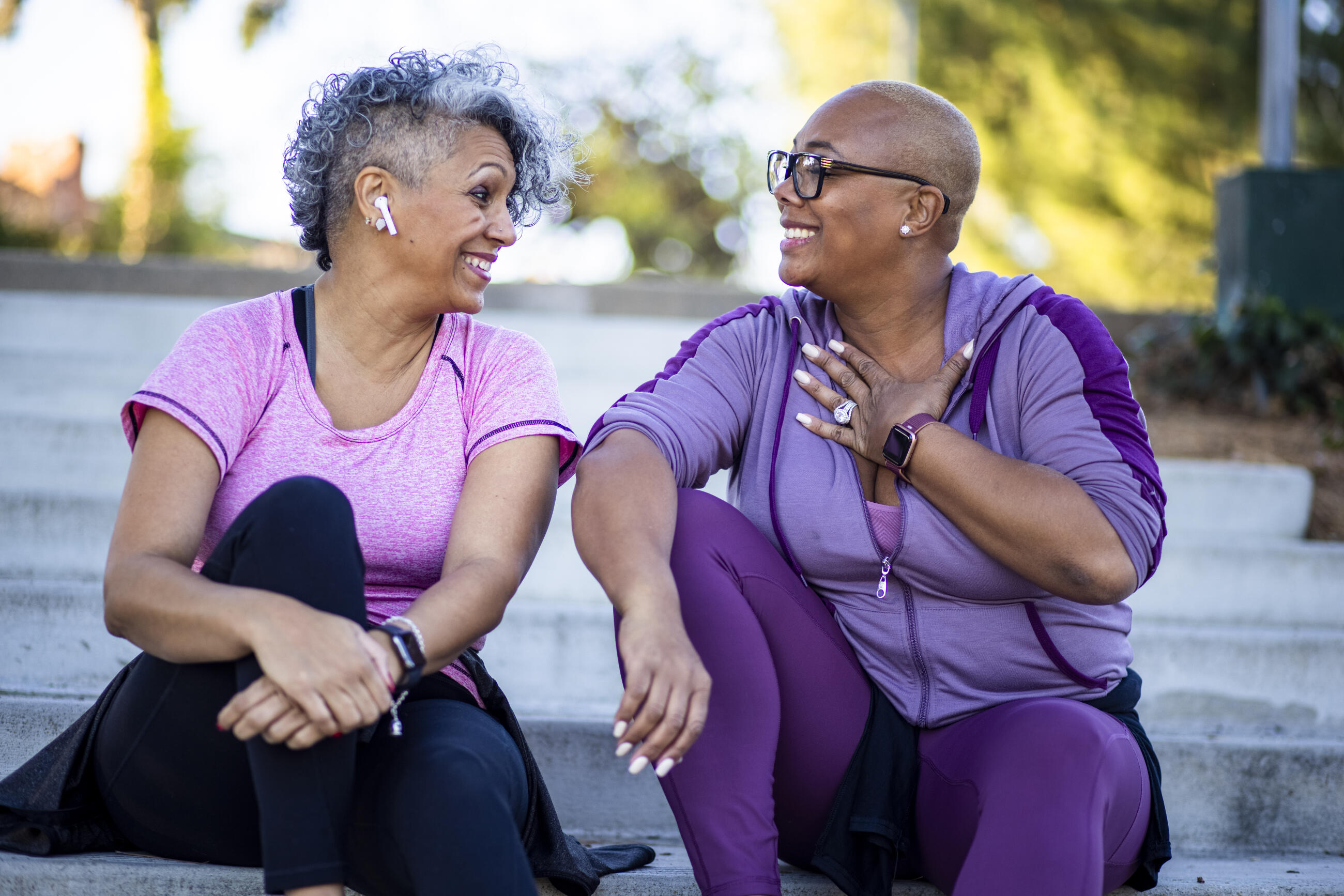 Two black woman relaxing after workout