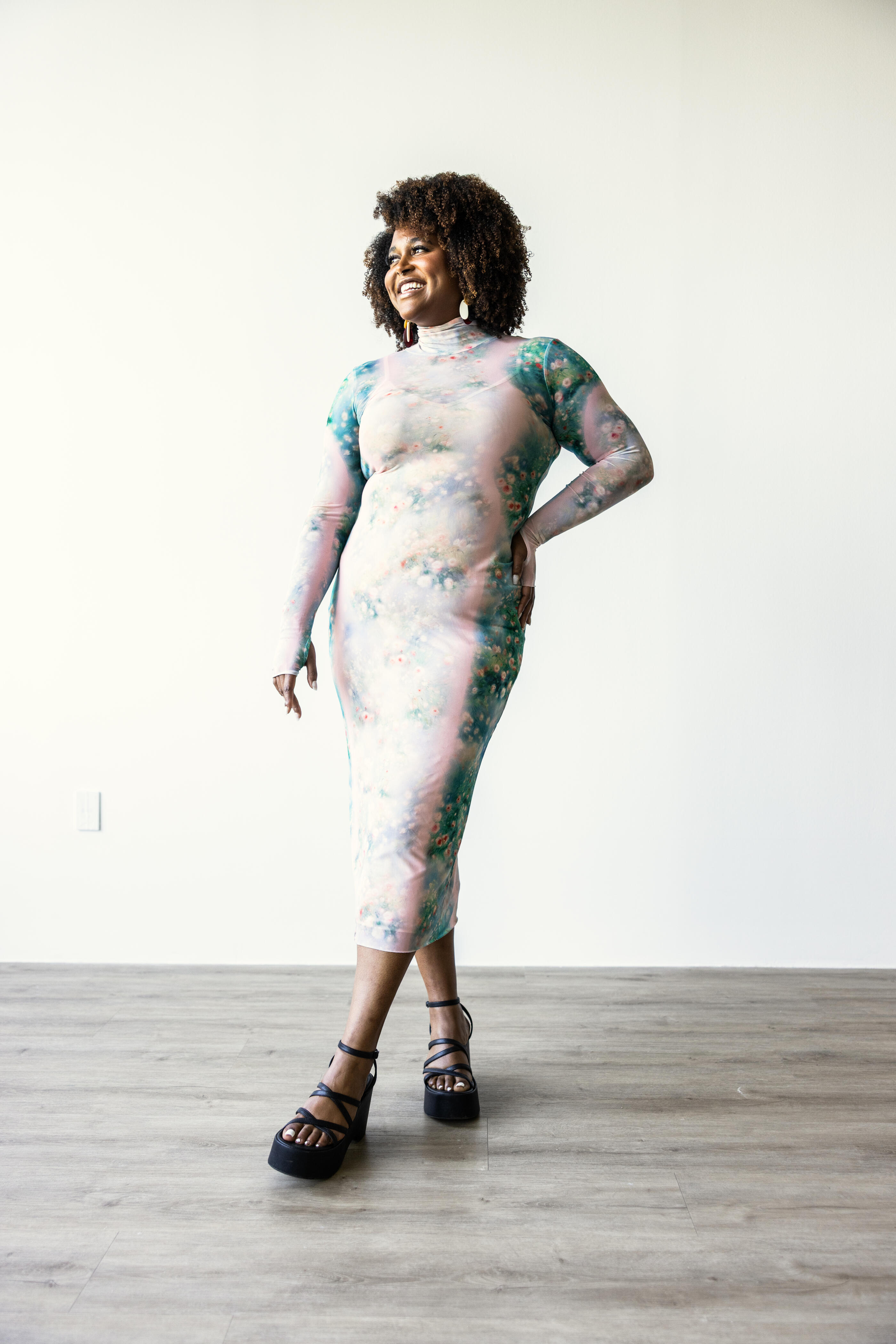 Portrait of beautiful young woman on white background