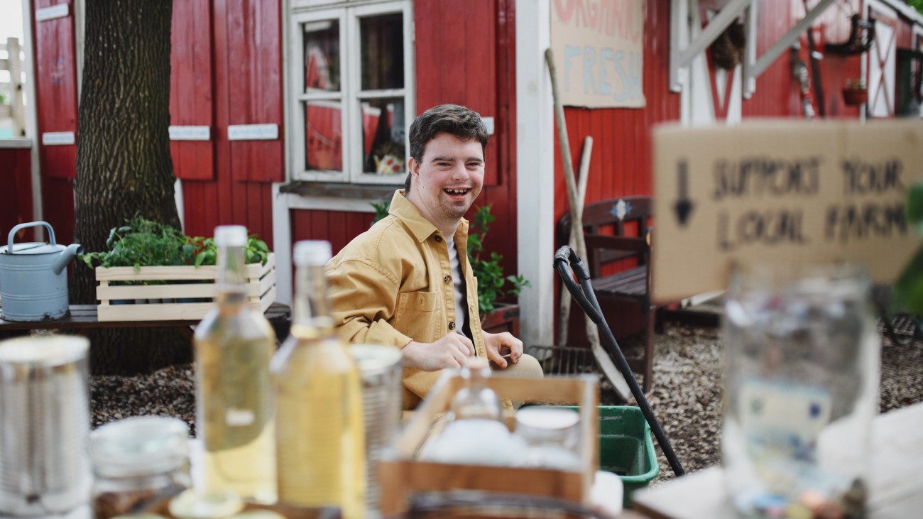 Local farmers selling homemade products on farm.
