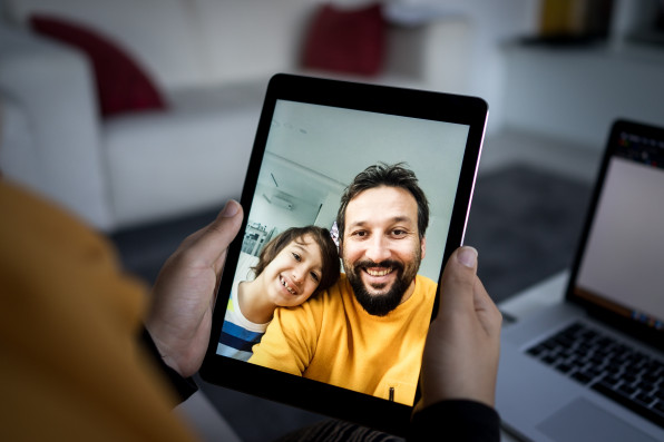 Family video call on digital tablet