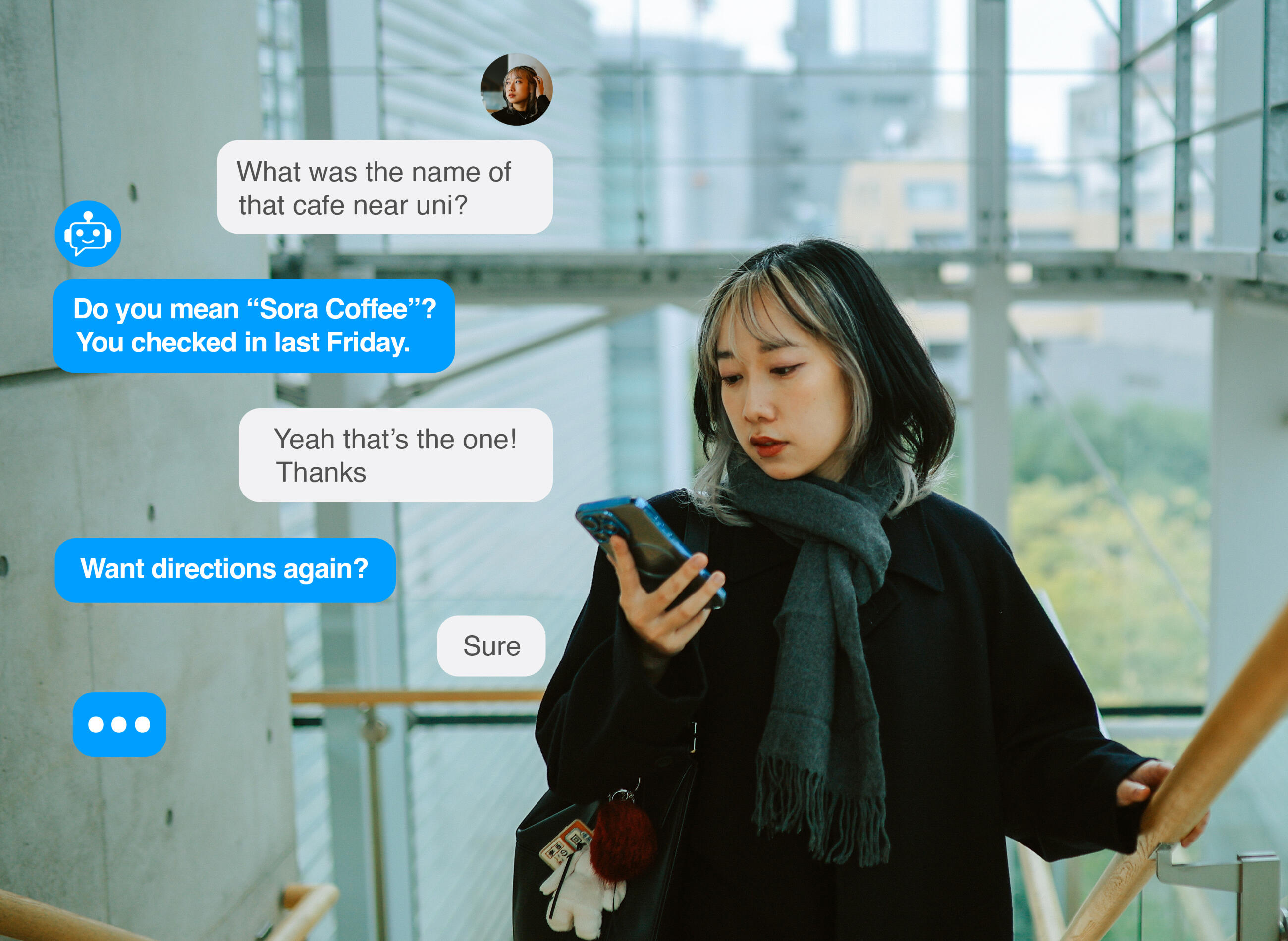 Young woman uses AI for various daily tasks in Tokyo