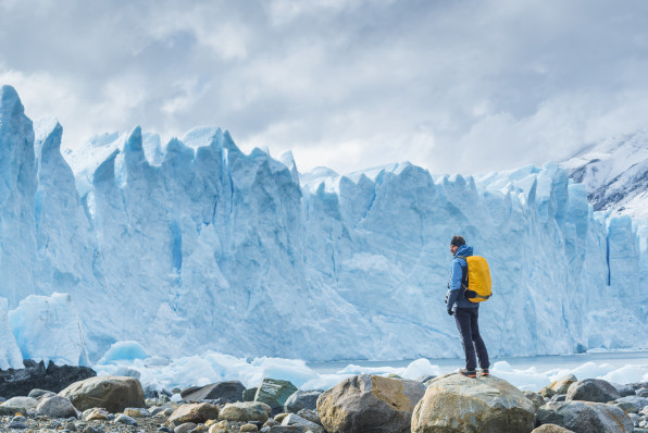 Tourist admiring the front of Perito Moreno glacier, Argentina