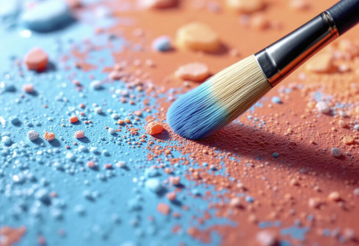 A brush on a blue nacreous color painted background