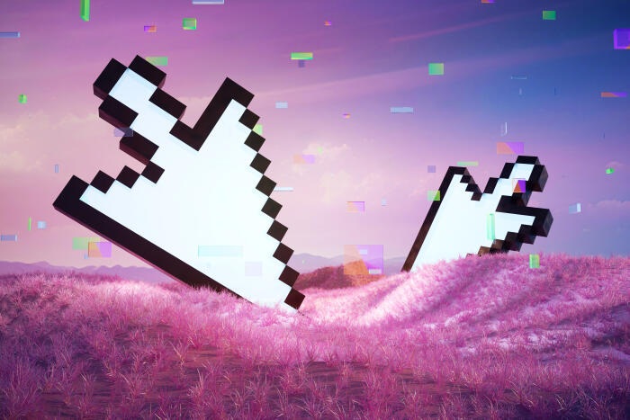 Large scaled digital cursors in nature landscape