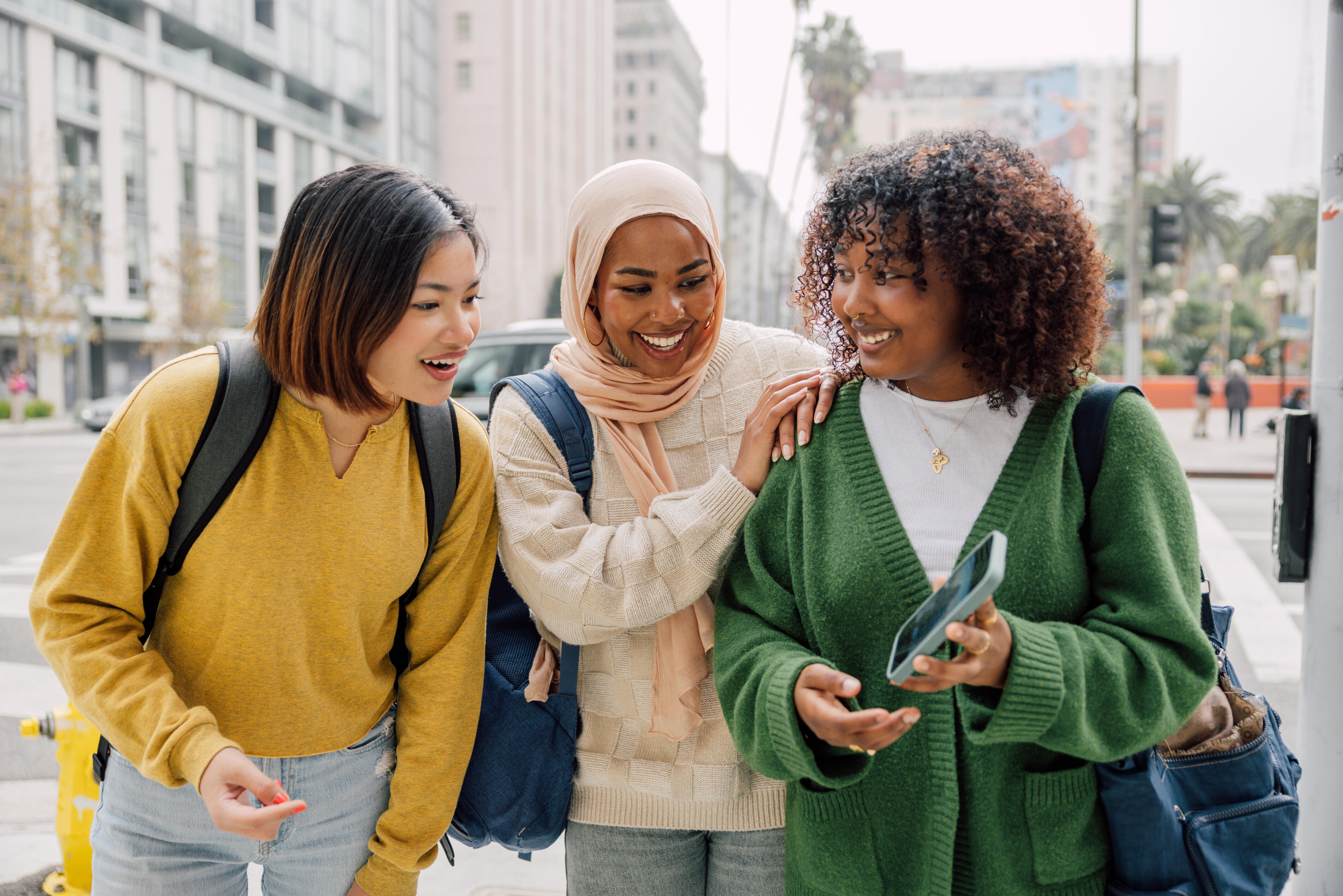 Teenager students meeting up in downtown to study together