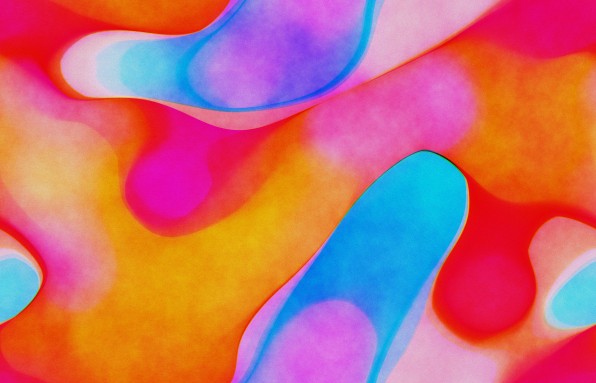 Abstract Watercolor Blob Bubbles Holographic Gradient Background with Noise. Vibrant Yellow Pink Blue Colored Candy Abstract Morphing Digital Art