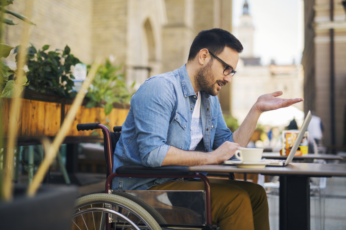 Handicapped man at cafe