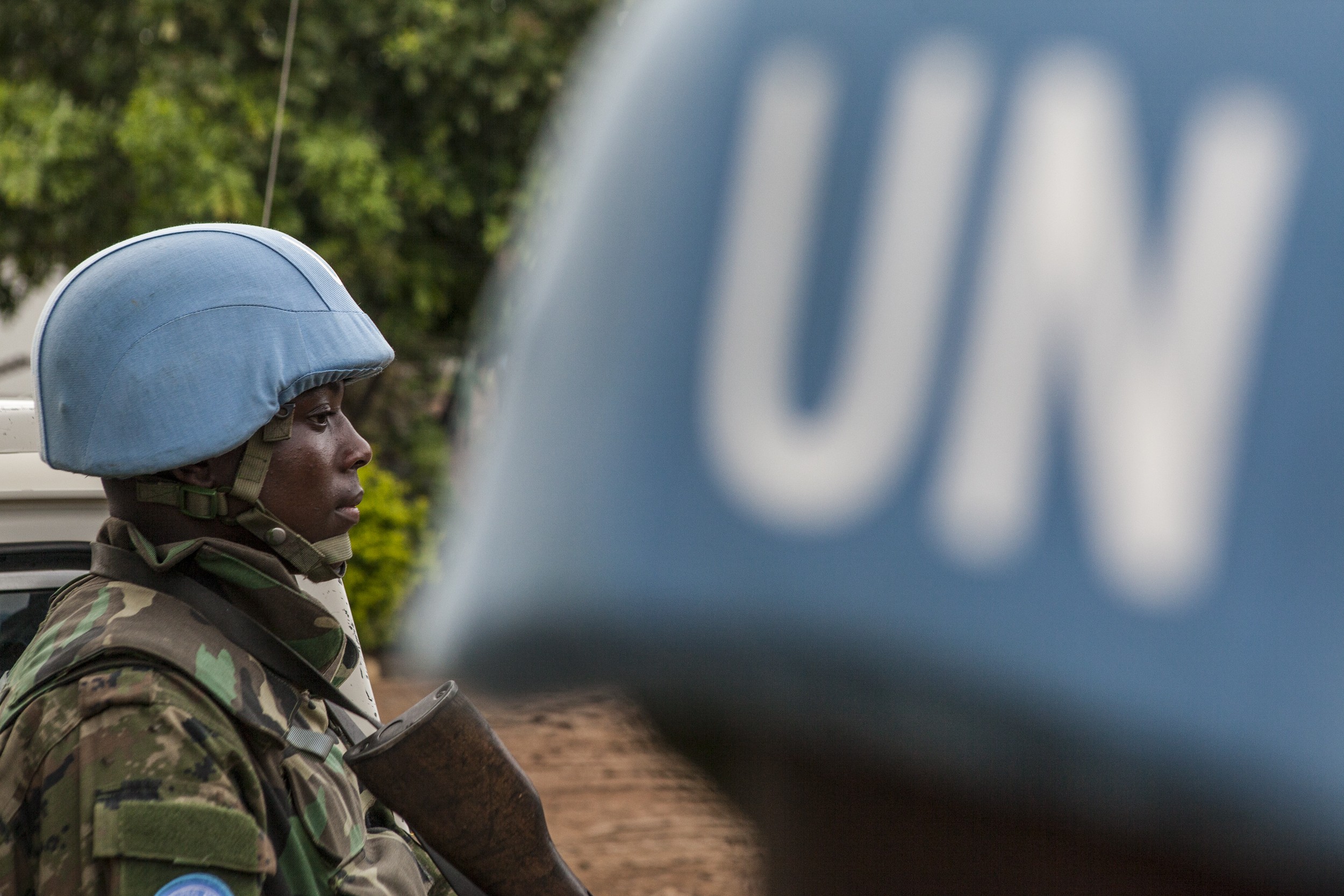 Malakal, South Sudan- United Nations peacekeepers from Rwanda wait for orders at the UN Mission in South Sudan (UNMISS) base in Malakal, South Sudan on Thursday, July 14, 2016.  
(Jane Hahn for Washington Post)