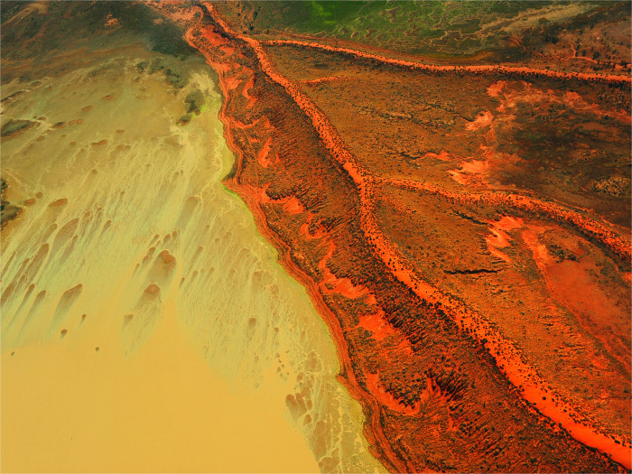 An aerial viewpoint of the vast and almost empty Channel country, in south western Queensland, Outback Australia.
