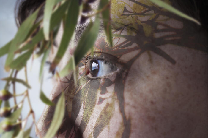 Young woman's faces and plants