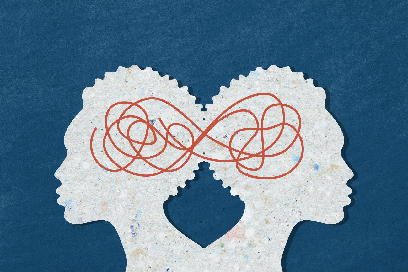 A woman looking in different directions with confused thoughts