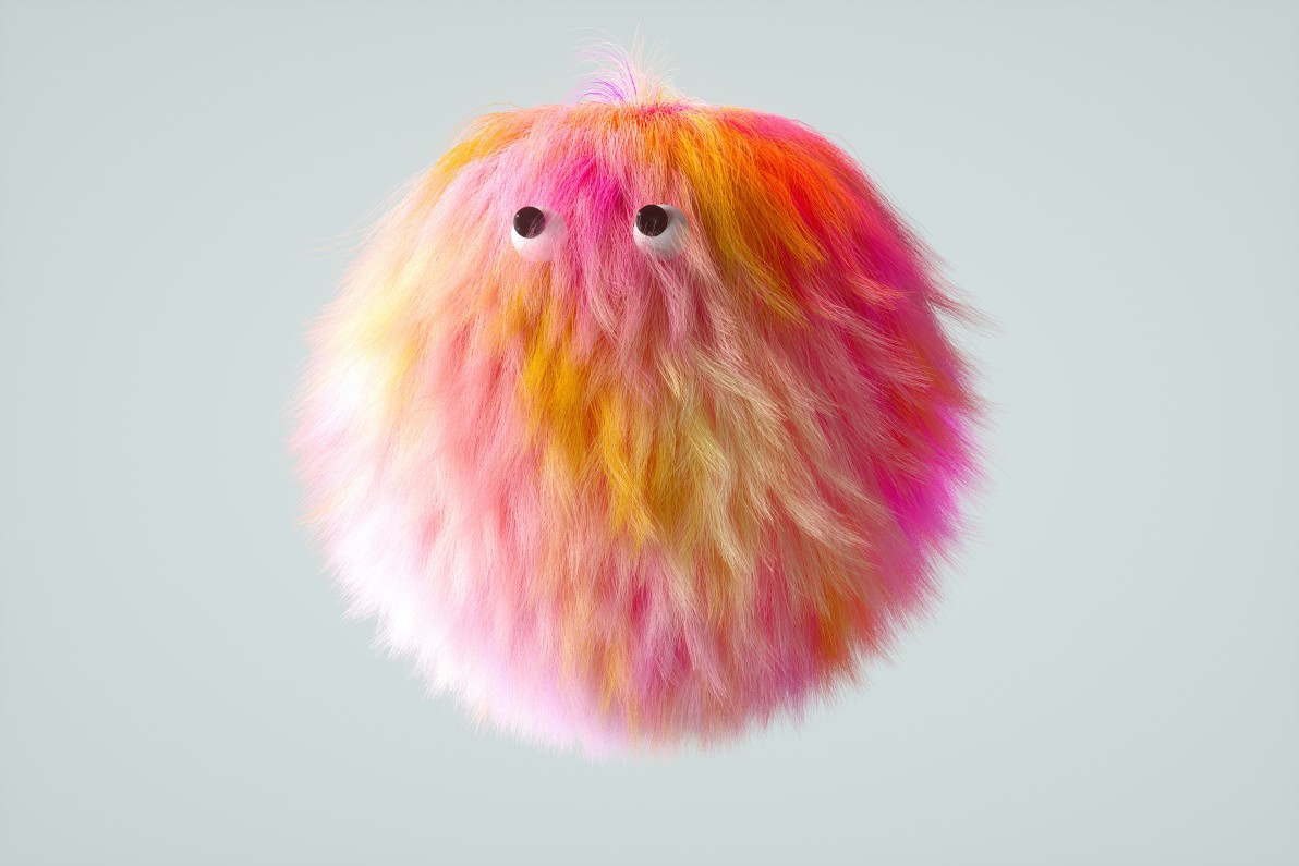 Digital generated image of sphere shaped avatar made out of multi coloured hair against grey background. Metaverse concept.