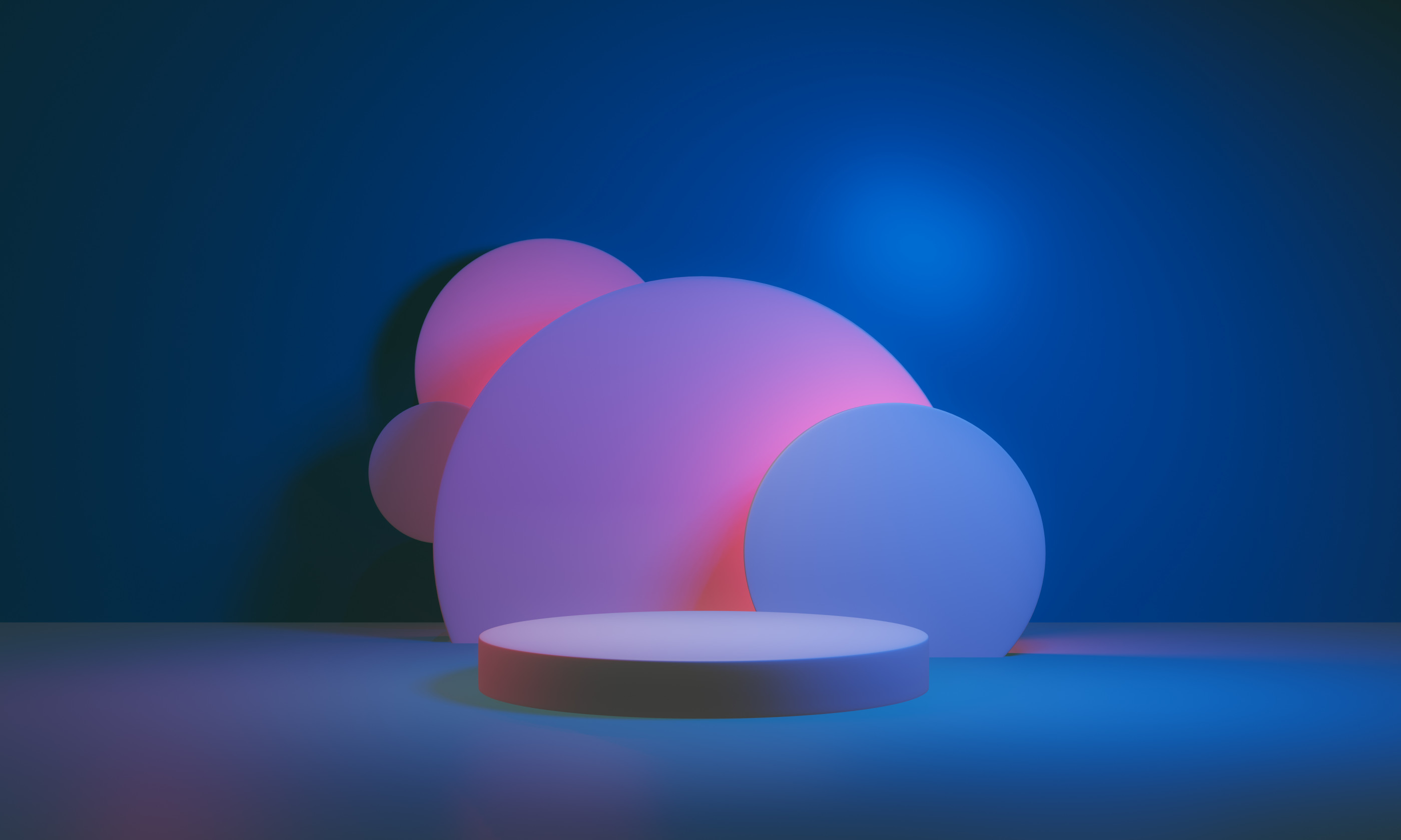 3d rendered Stage podium on the floor. Platforms for product presentation, mock up background,Pink and blue colors Backgrounds,Futuristic design