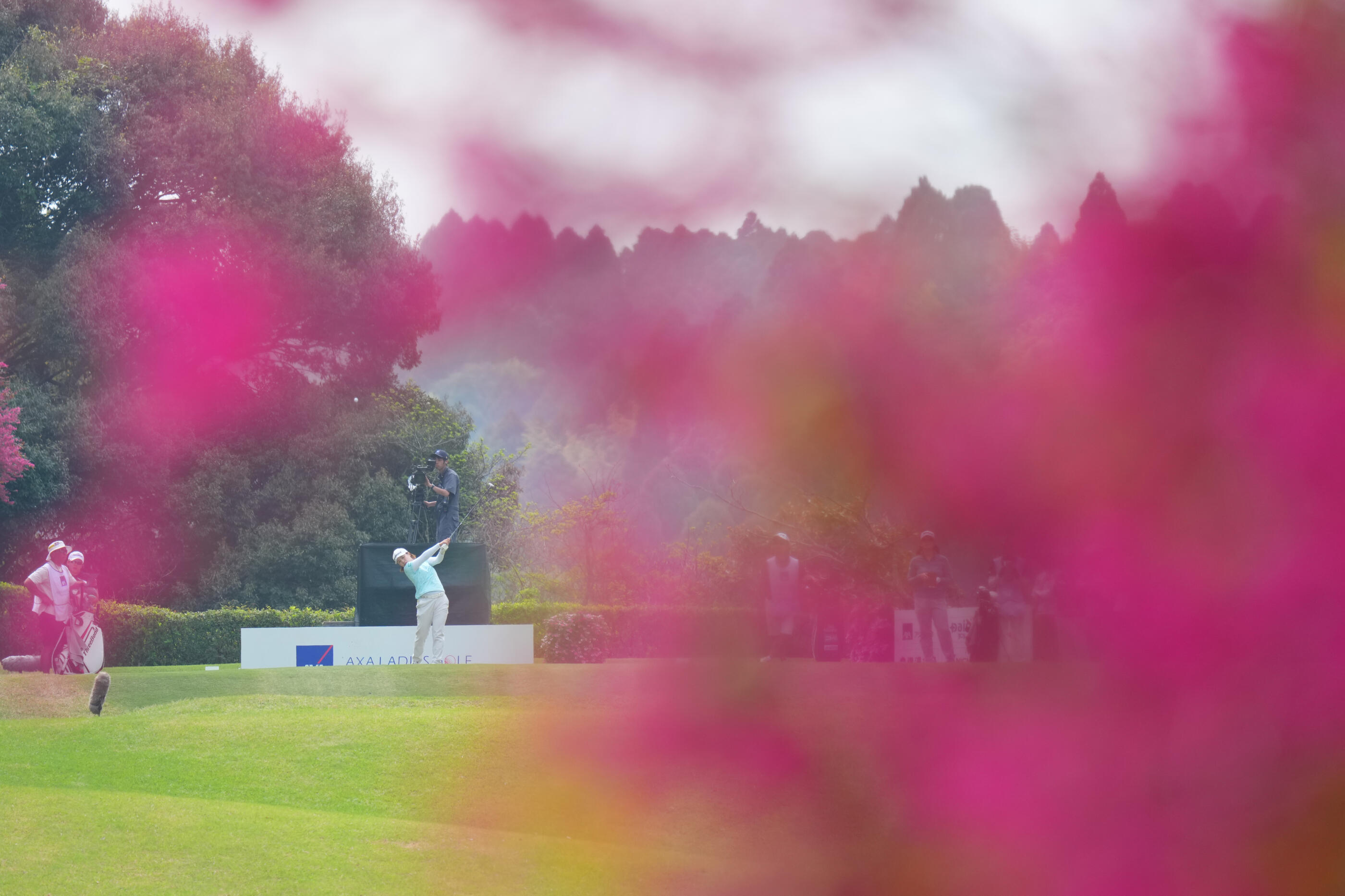 MIYAZAKI, JAPAN - MARCH 29: Saki Nagamine of Japan hits her tee shot on the 16th hole during the final round of AXA LADIES GOLF TOURNAMENT in MIYAZAKI at UMK Country Club on March 29, 2026 in Miyazaki, Japan. (Photo by Yuichi Masuda/Getty Images)