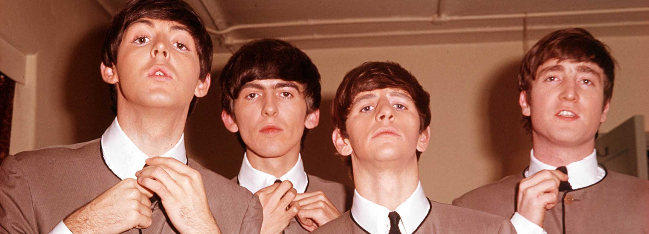 A picture of the legendary English rock group "The Beatles". L-R: Paul McCartney, George Harrison, Ringo Starr, and John Lennon.