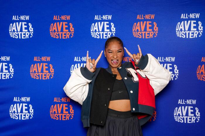 Jordan Chiles attends as Toni Breidinger and Jordan Chiles take their competitive spirit to Dave & Buster's at Dave & Buster's Time Square on July 18, 2025 in New York City.