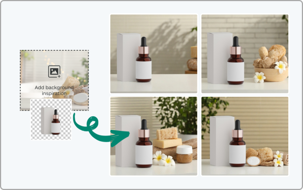 Buat latar belakang foto produk yang terinspirasi oleh gambar referensi