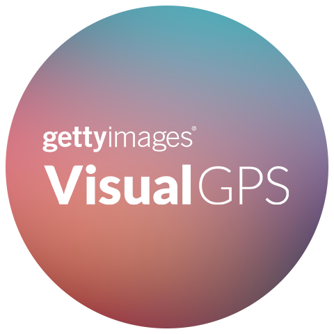 Logo de VisualGPS de Getty Images sobre fondo degradado