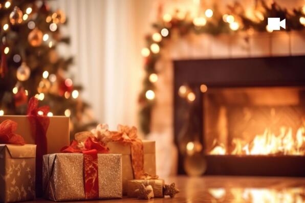 In this enchanting Christmas painting, a festive and inviting scene unfolds