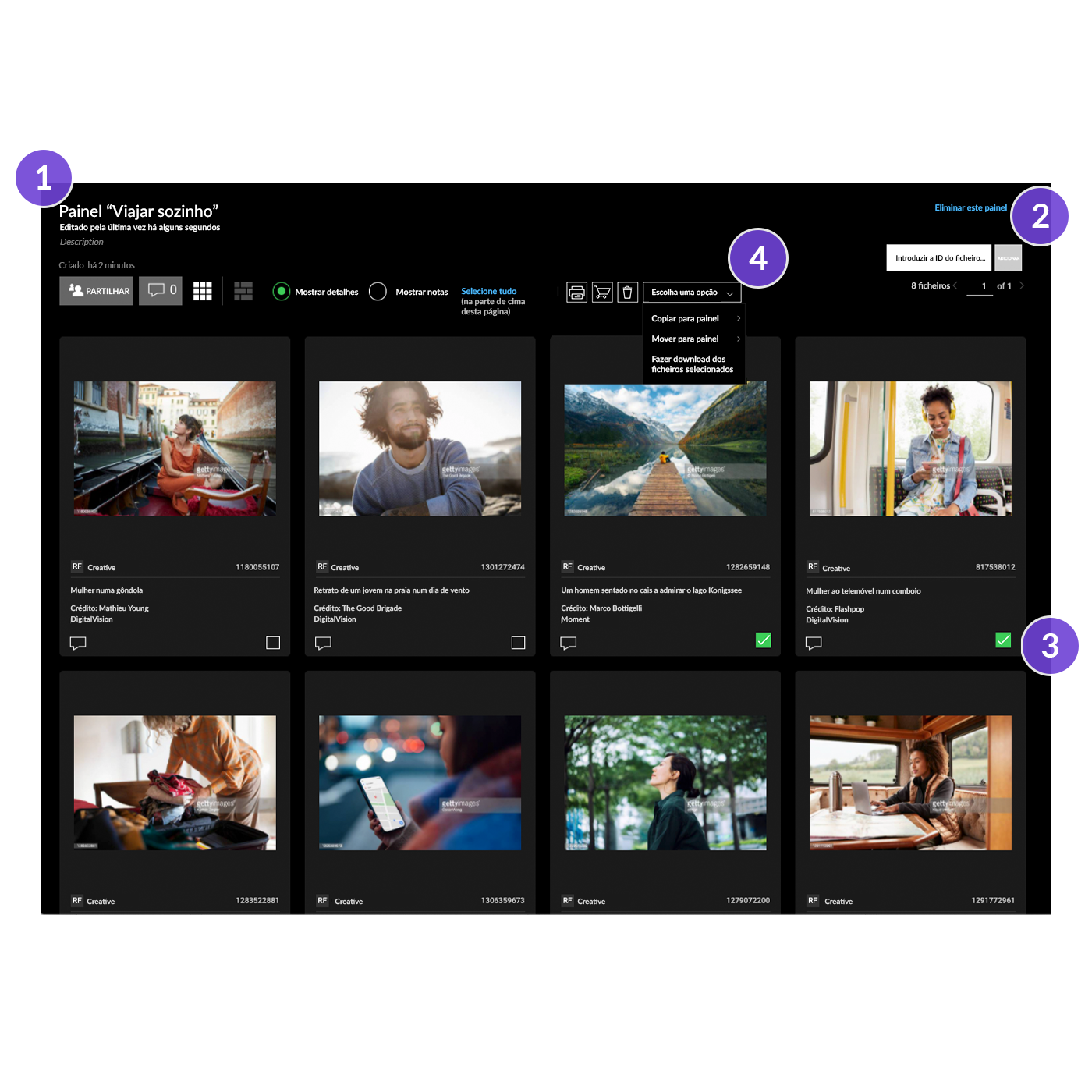 Uma página de painéis dedicada às viagens a solo com destaques para guardar e organizar conteúdos